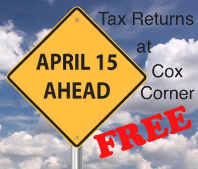 FREE Tax Returns at Cox Corner Beginning Feb. 3rd