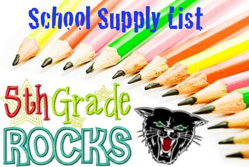 Central Elementary 5th Grade School Supply List Available