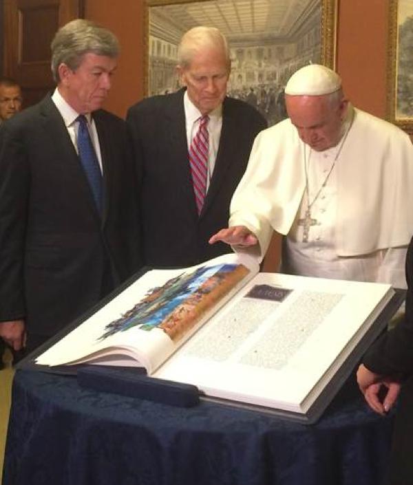 Blunt Accepts Rare Bible from Pope Francis