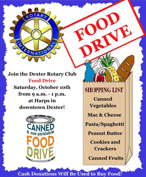 Rotary Club Will Host Food Drive at Harps