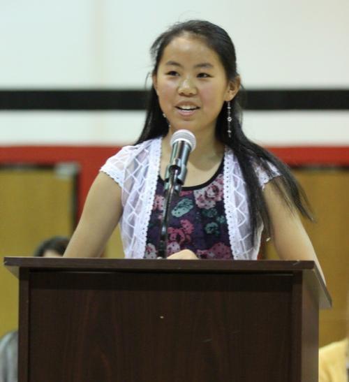 Irene Huang Speaks to Jr. Beta Club at Induction Ceremony