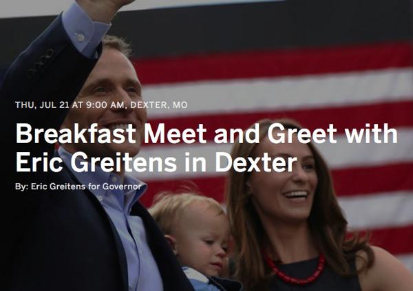 Eric Greitens Traveling to Dexter on Thursday