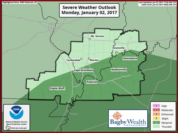 Slight Risk of Severe Thunderstorms on Monday