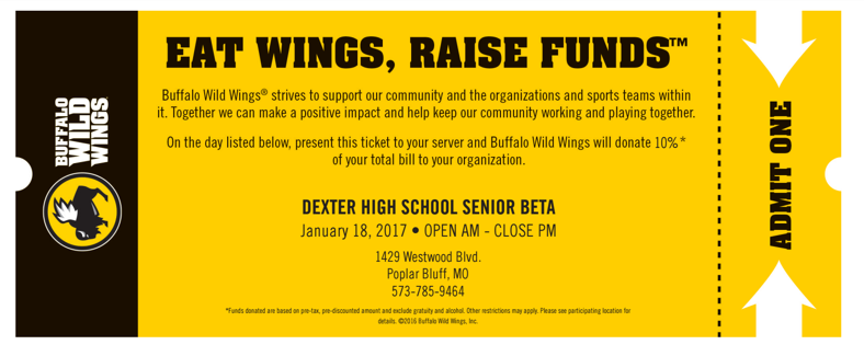 Eat Wings - Raise Funds for Dexter SR Beta Club TONIGHT
