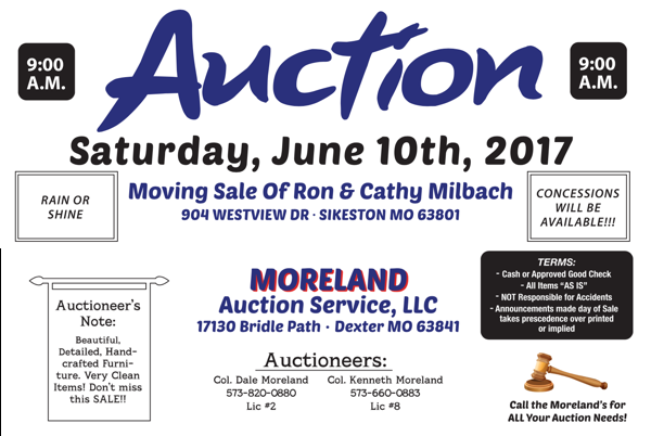 Moving Sale of Ron & Cathy Milbach With Moreland Auction Service