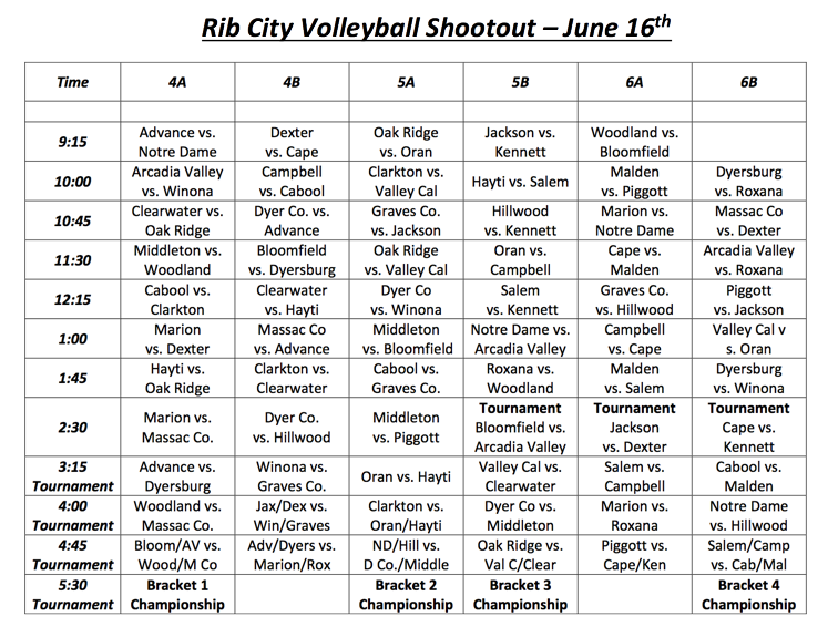 2017 Rib City Volleyball Schedule at Cape Girardeau