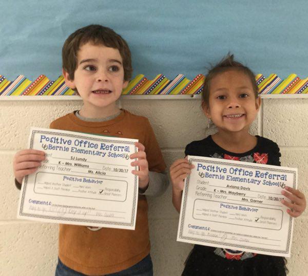 Bernie Kindergarten Students Earn Positive Office Referrals