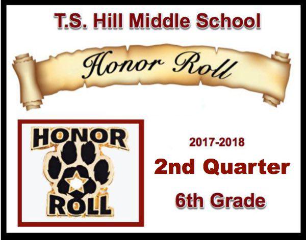 T.S. Hill Middle School Announces 6th Grade, 2nd Quarter Honor Roll