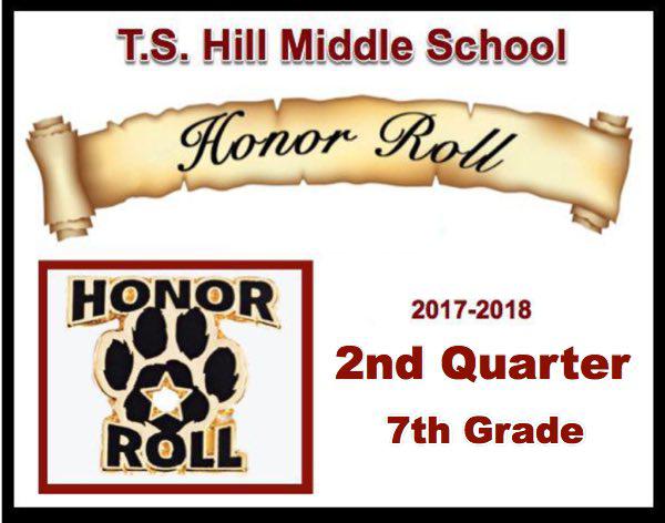 T.S. Hill Middle School Announces 7th Grade, 2nd Quarter Honor Roll