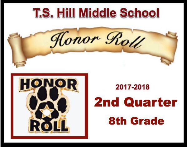 T.S. Hill Middle School Announces 8th Grade, 2nd Quarter Honor Roll