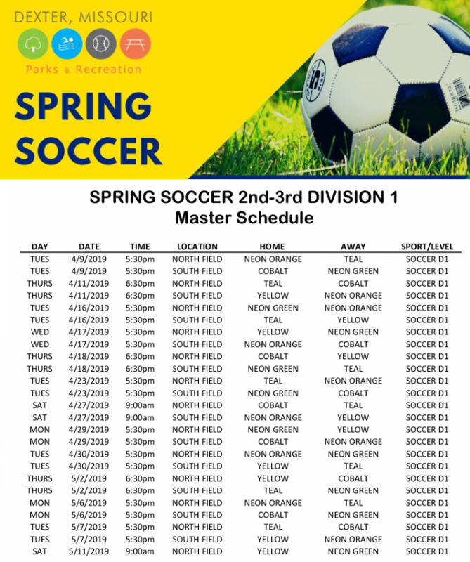 Dexter Parks & Recreation Have Announced Their Spring Soccer Schedule