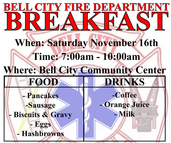 Bell City Fire Department Breakfast Fundraiser