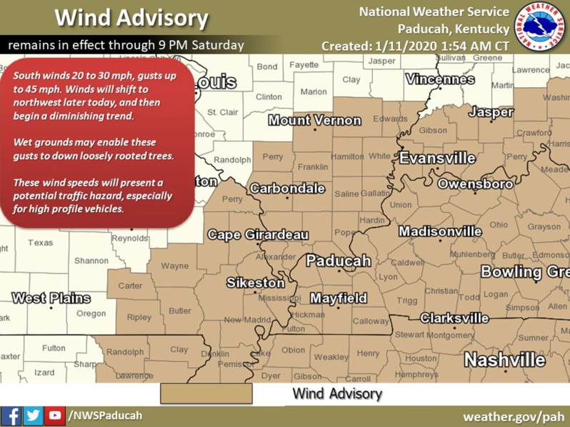 Wind Advisory Until 9 p.m. Saturday for Stoddard County