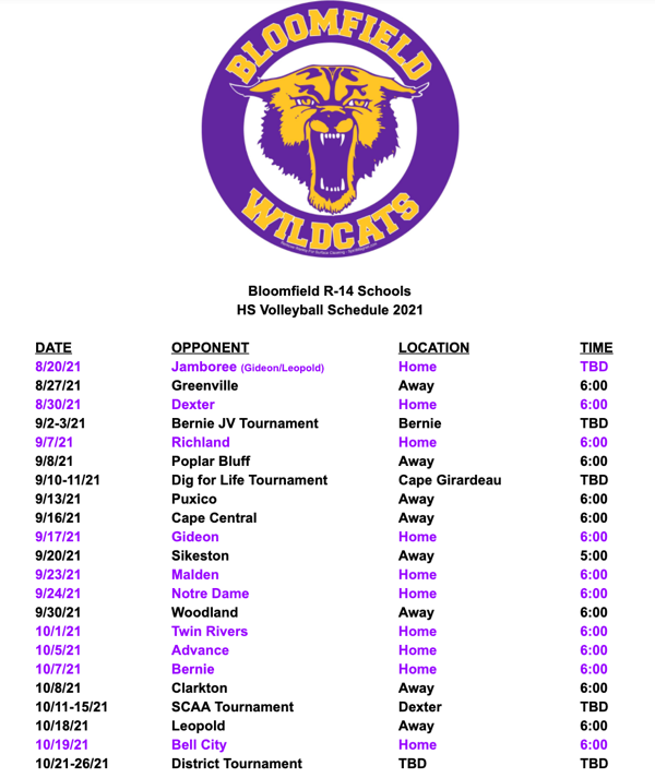 Bloomfield High School Volleyball Schedule 2021