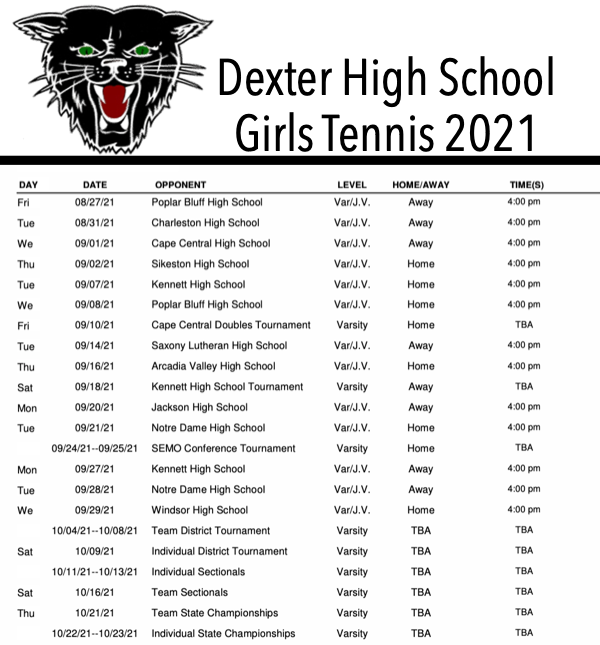 Dexter High School Girls Tennis Schedule 2021