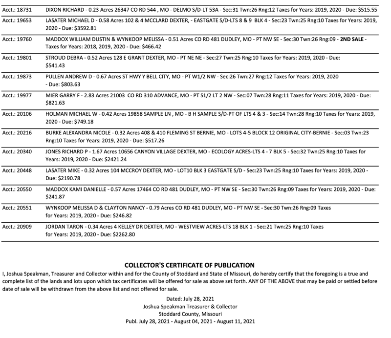 Stoddard County Notice of Tax Certificate Sale - Page 6