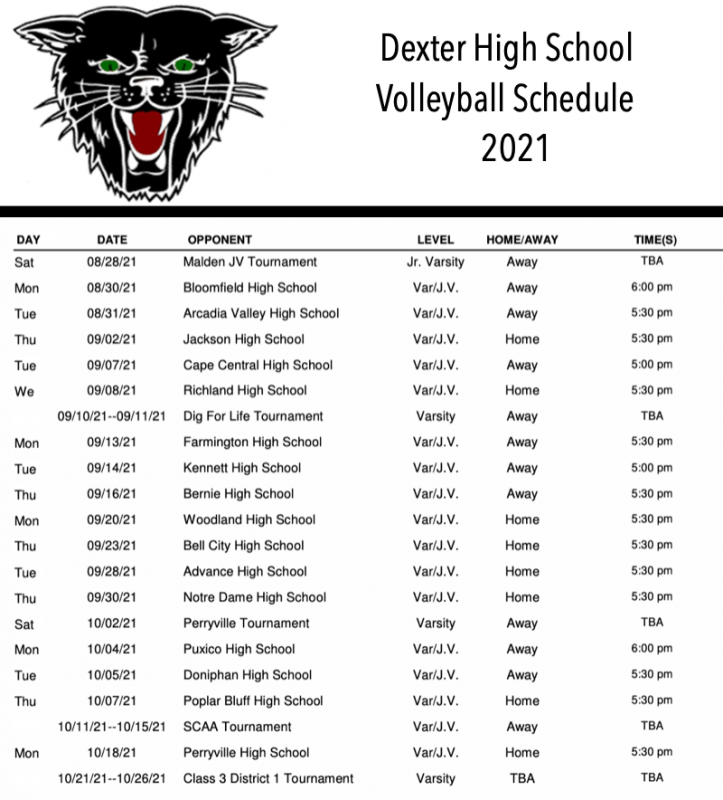 Dexter High School Volleyball Schedule 2021
