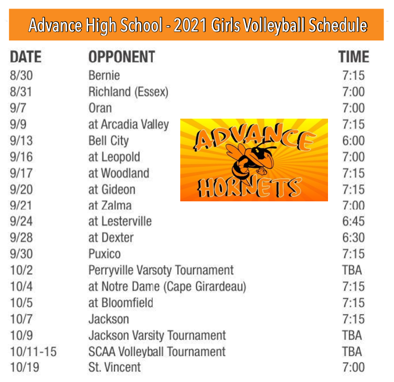Advance High School 2021 Volleyball Schedule