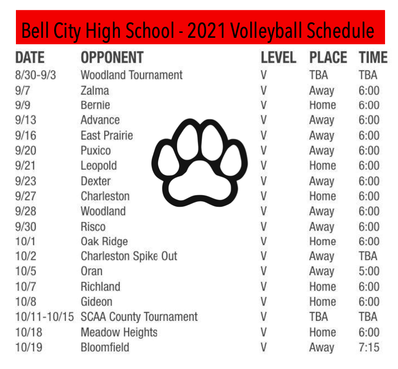 Bell City High School 2021 Volleyball Schedule