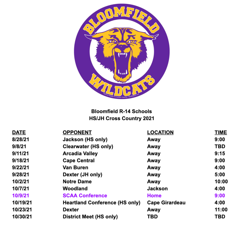 Bloomfield Junior High Cross Country 2021 Schedule