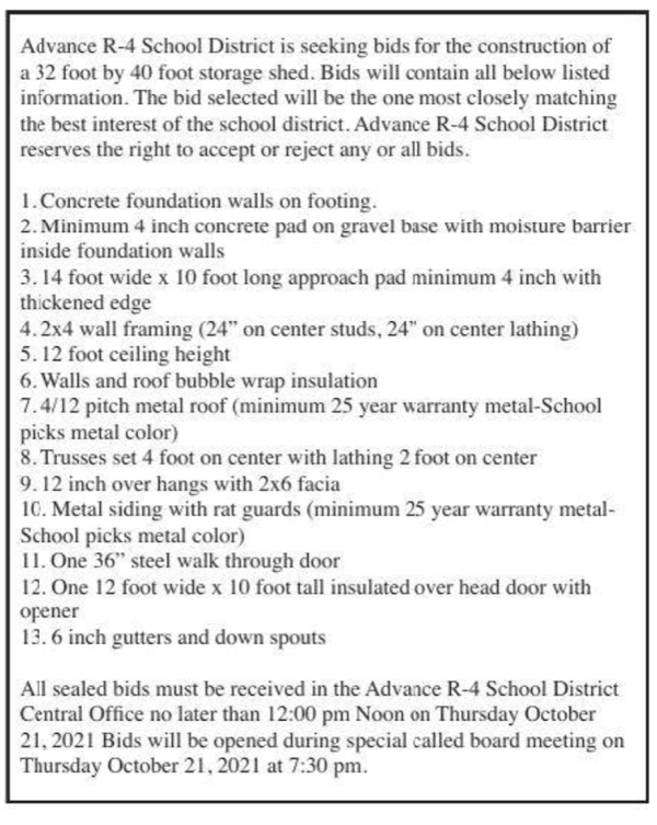 Advance R-4 School District Seeking Construction Bids