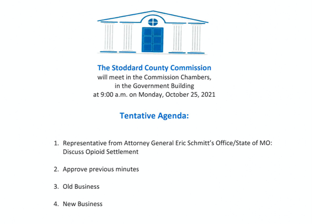 Stoddard County Commissioner Meeting Agenda for Monday, October 25, 2021