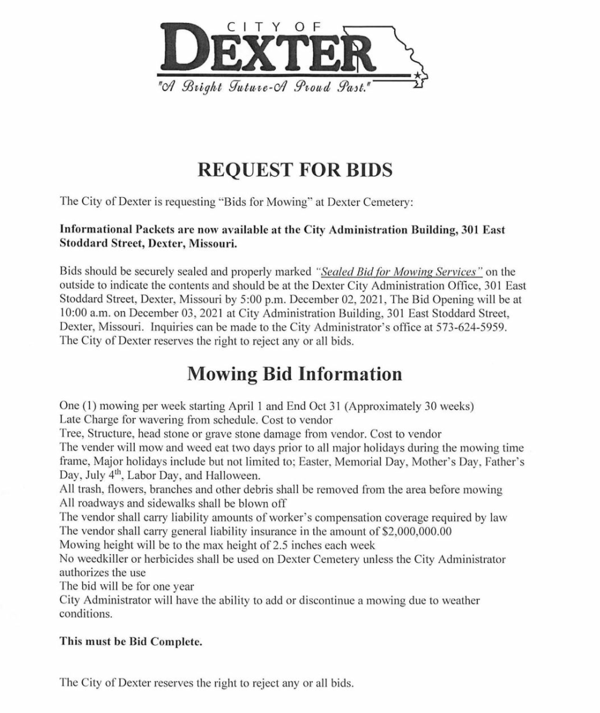 City of Dexter Seeking Bids to Mow Cemetery