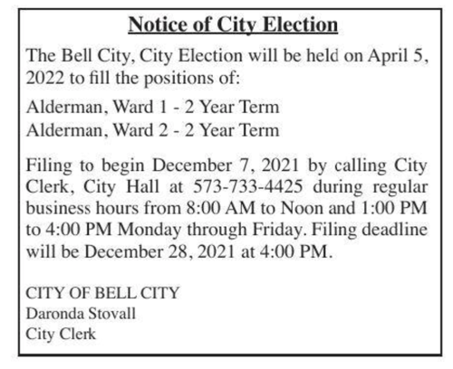 Bell City, City Election Deadline