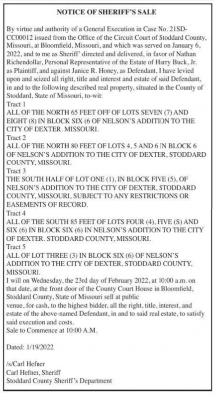 Notice of Stoddard County Sheriff's Sale