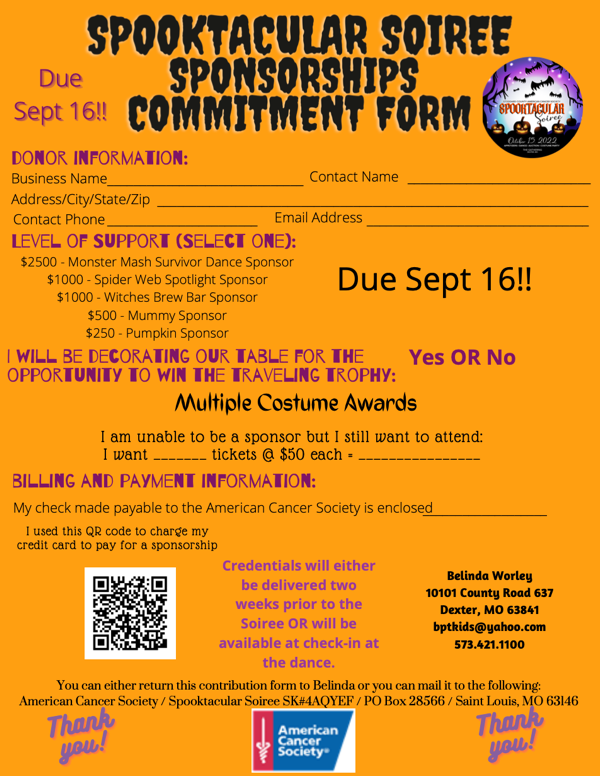 Spooktacular Soiree Sponsorships Commitment Form