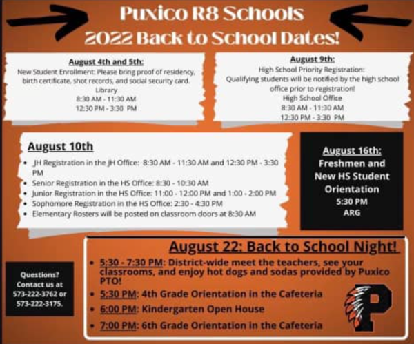 Puxico Schools Important Upcoming Dates