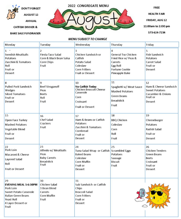 August Menu at the Lunch Box in Dexter