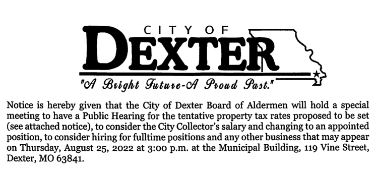 City of Dexter Board of Aldermen to Have Public Hearing