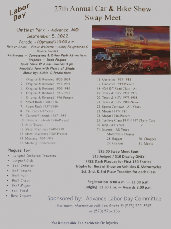 27th Annual Car & Bike Show Swap Meet