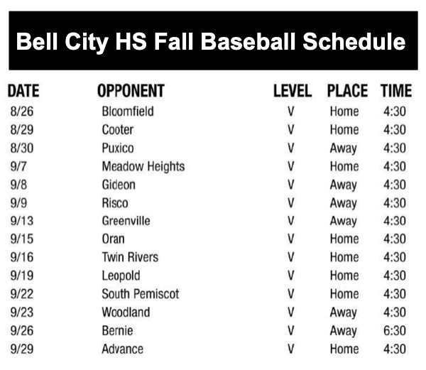 2022 Bell City High School Fall Baseball Schedule