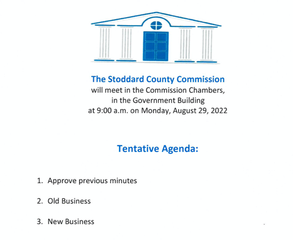 Stoddard County Commission Agenda for Monday, August 29, 2022