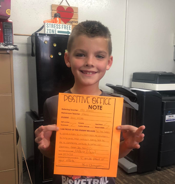 Winkle Earns Positive Office Note at Puxico Elementary