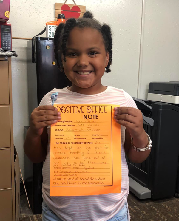 Jackson Earns Positive Office Note at Puxico Elementary