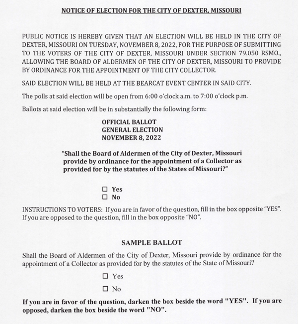 City of Dexter Residents to Vote on Proposition 1 in November