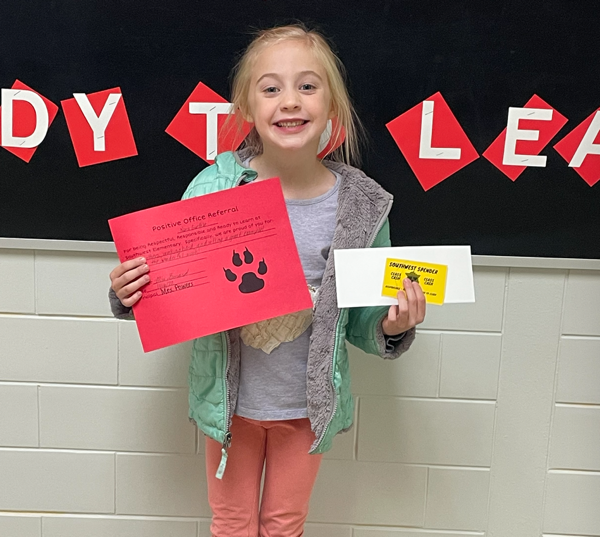 First Grade Student Earns Positive Office Referral Awards