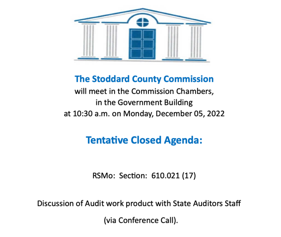 Stoddard County Commission to Hold Closed Session on Monday, December 5th