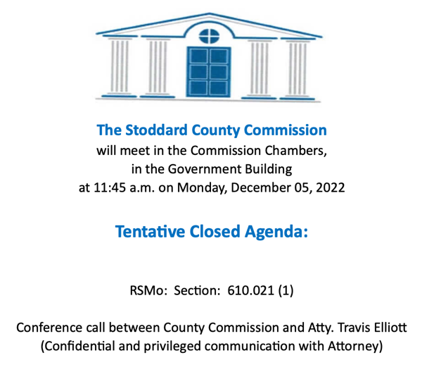 Stoddard County Commission to Hold a Second Closed Session on Monday, December 5th