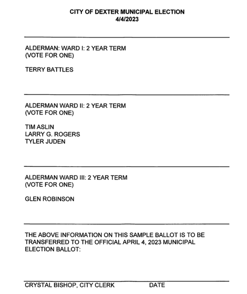 City of Dexter Filing Update