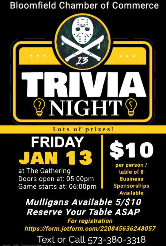 Friday the 13th Trivia Night Hosted by Bloomfield Chamber