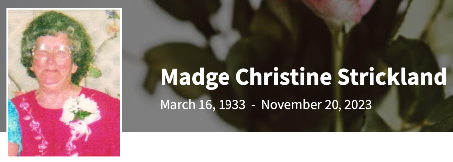 In Memory of Madge Christine Strickland