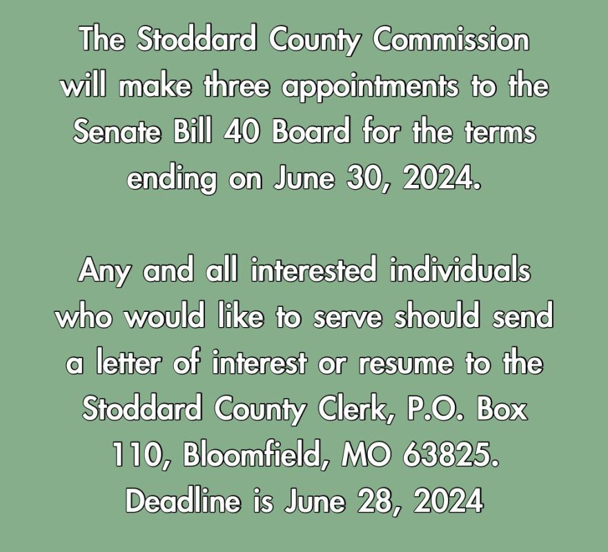 Stoddard County Commission Seeking SB 40 Board Members