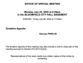 City of Bloomfield Notice of Special Meeting